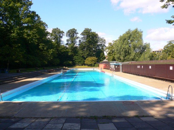The outdoor swimming pool at Jesus Green Lido, Cambridge